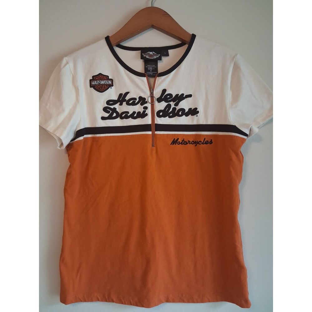 Harley Davidson Colorblock 1/4 Zipp Tshirt Women's Large